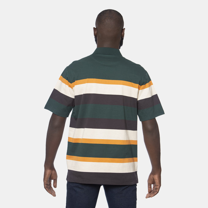Crockett & Jones Mens Clothing Cody Short Sleeve Golfer - Green/Orange