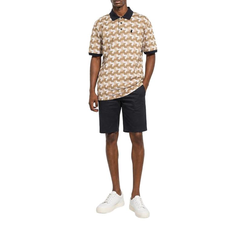 Polo Geo Print Short Sleeve Mercerised Golfer - Stone - View 2