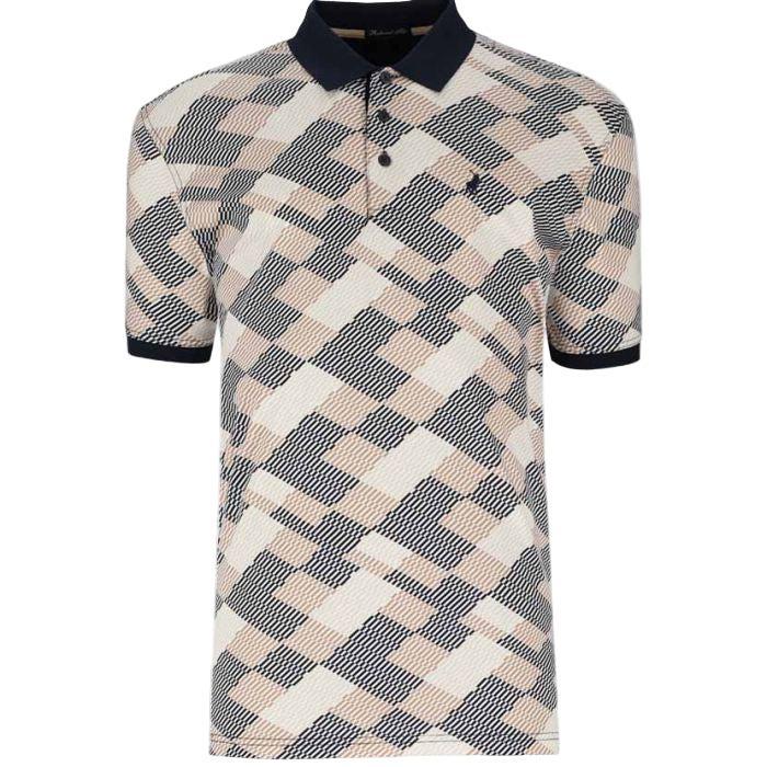 Polo Mens Abstract Print Double Mercerised Short Sleeve Golfer - Stone