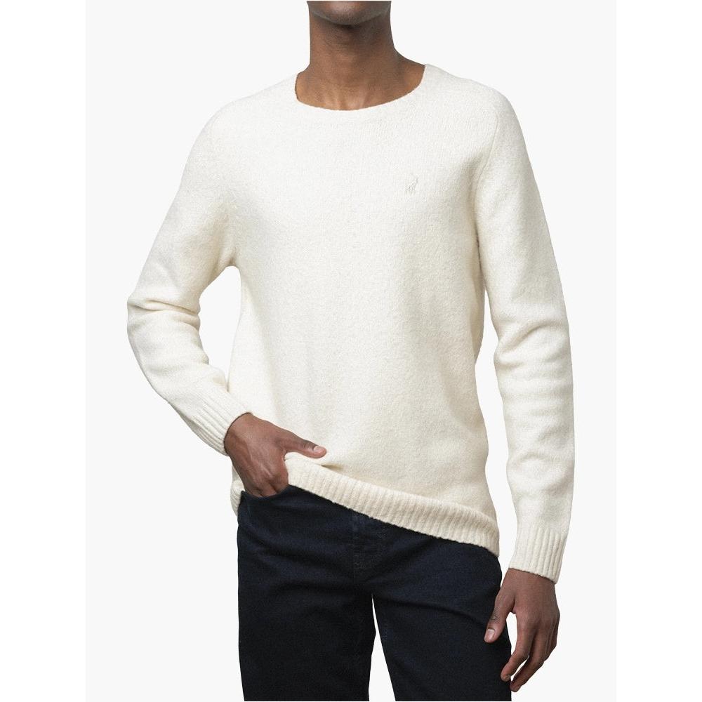 Polo Mens Long Sleeve Boucle Crew Neck Knitwear - Off White