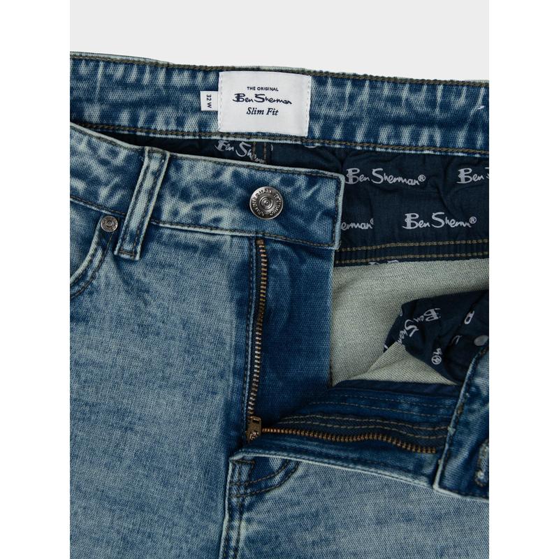 Ben Sherman Slim Fit Sand Wash Denim - Mid Blue