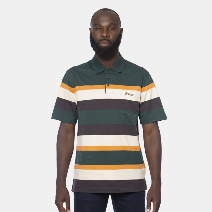 Crockett & Jones Mens Clothing Cody Short Sleeve Golfer - Green/Orange