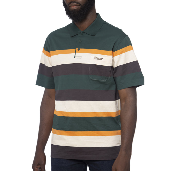 Crockett & Jones Mens Clothing Cody Short Sleeve Golfer - Green/Orange