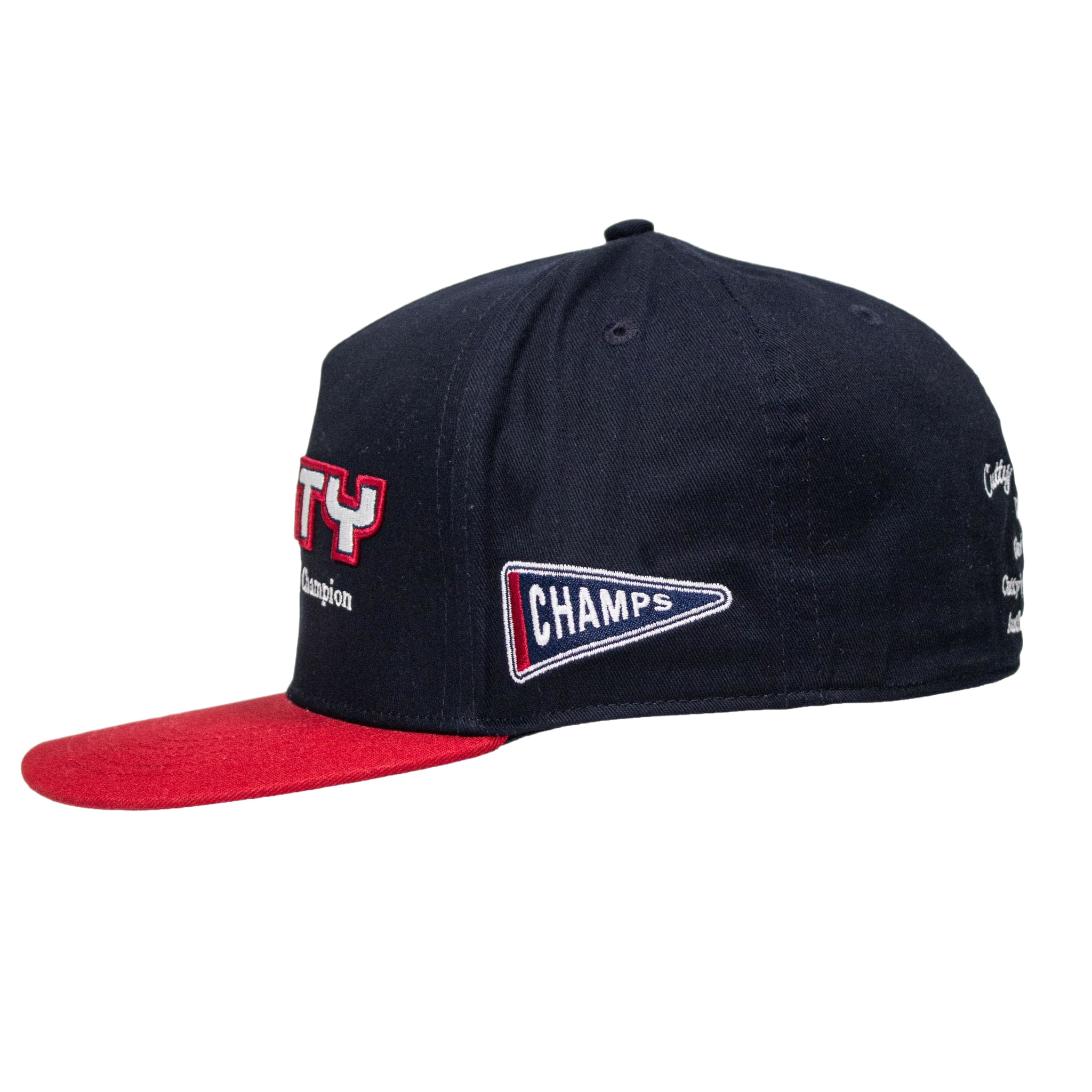 Cutty 5 Panel Peak Cap - Navy/Red - View 2