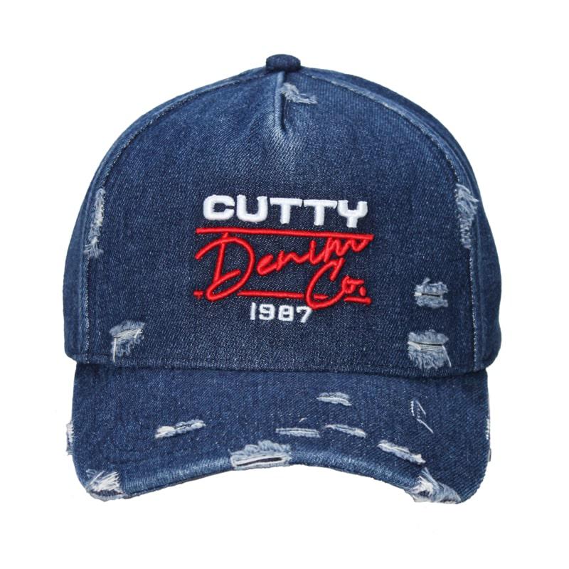 Cutty Men Lamar Rip & Repair Denim Peak Cap - Navy - 178831