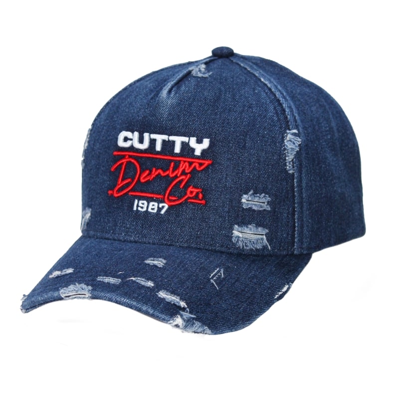 Cutty Men Lamar Rip & Repair Denim Peak Cap - Navy - 178831