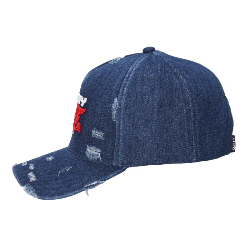 Cutty Men Lamar Rip & Repair Denim Peak Cap - Navy - 178831