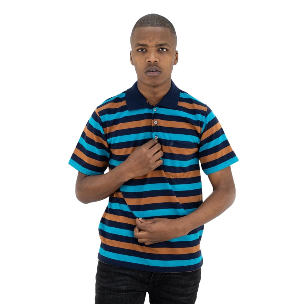 New Gents M309 Men's Short Sleeve Golfer - Navy/Multi