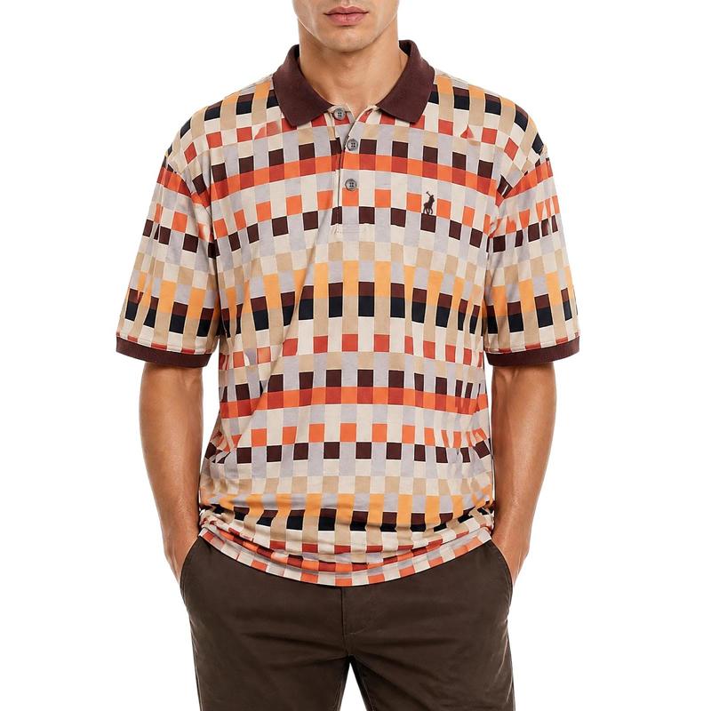 Polo Block Print Short Sleeve Mercerised Golfer - Orange
