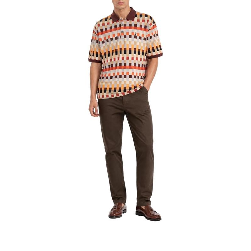 Polo Block Print Short Sleeve Mercerised Golfer - Orange - View 2