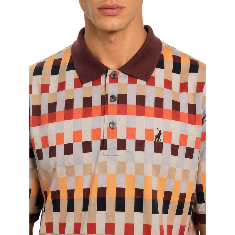 Polo Block Print Short Sleeve Mercerised Golfer - Orange - View 3