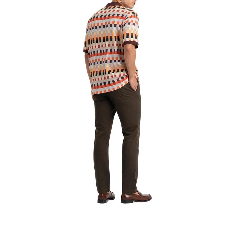 Polo Block Print Short Sleeve Mercerised Golfer - Orange - View 5