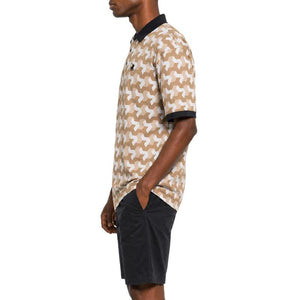 Polo Geo Print Short Sleeve Mercerised Golfer - Stone - View 4