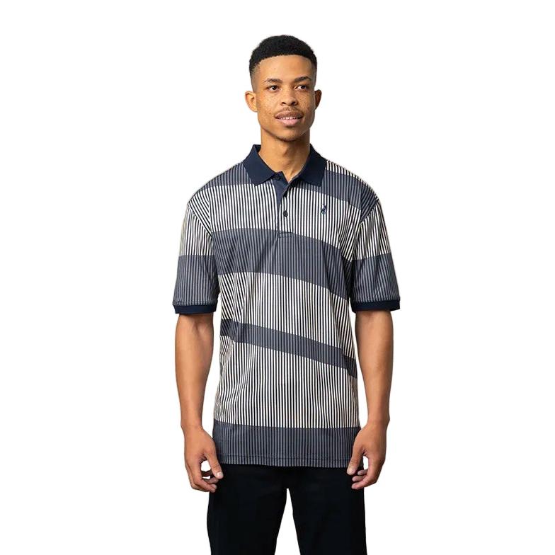 Polo Mens Abstract Stripe Double Mercerised Short Sleeve Golfer - Navy