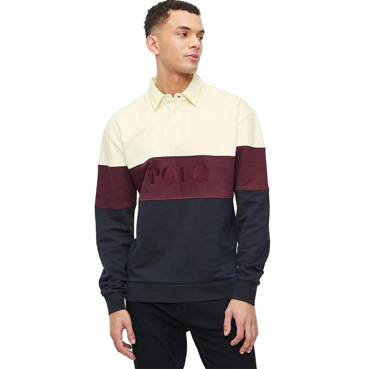 Polo Mens Colour Block Long Sleeve Sweater - Burgundy