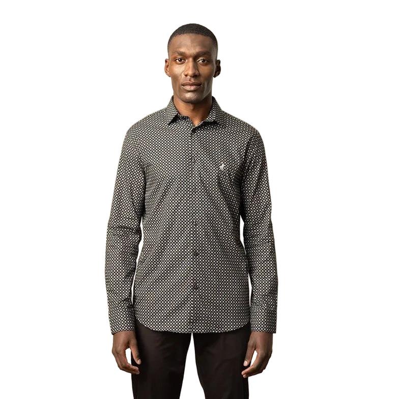 Polo Mens Floral Printed Long Sleeve Shirt - Black