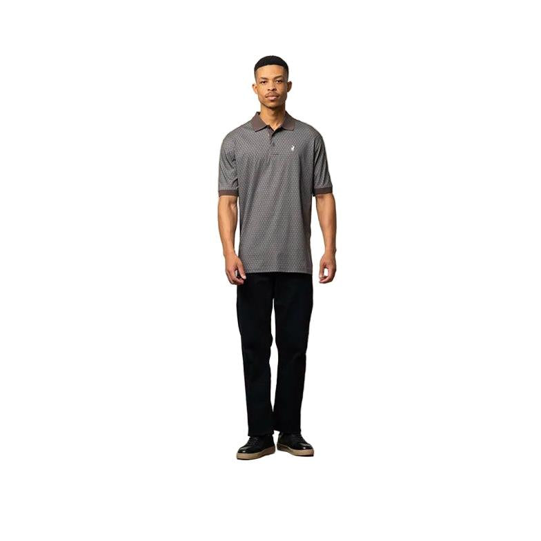 Polo Mens Geo Printed Double Mercerised Short Sleeve Golfer - Dark Brown
