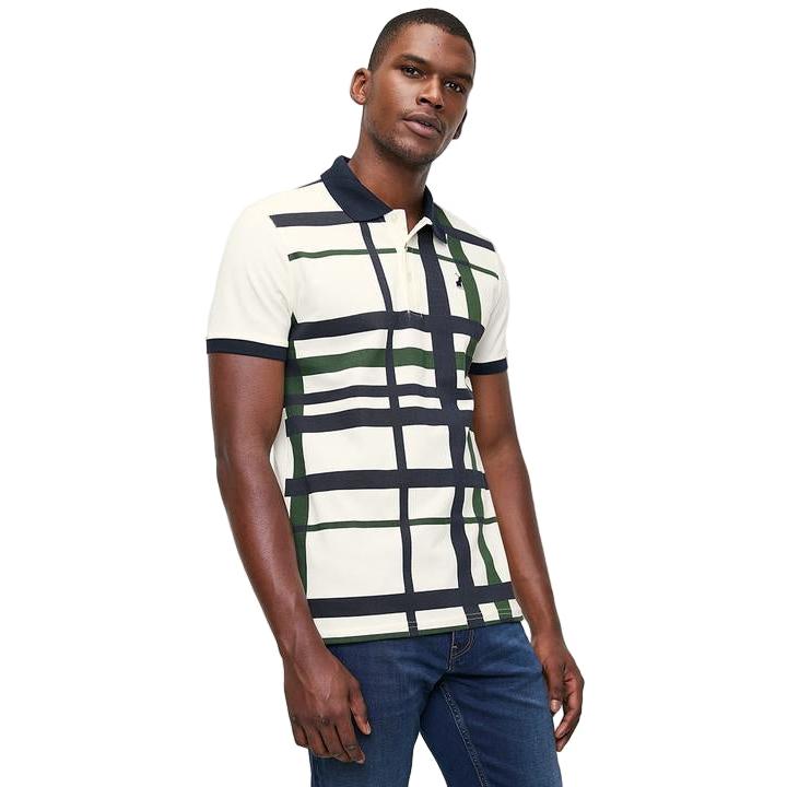 Polo Mens Printed Check Short Sleeve Golfer - White
