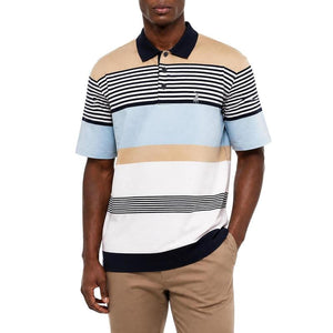 Polo Stripe Print Short Sleeve Mercerised Golfer - Blue