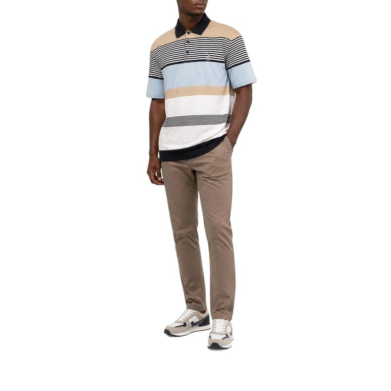 Polo Stripe Print Short Sleeve Mercerised Golfer - Blue - View 2
