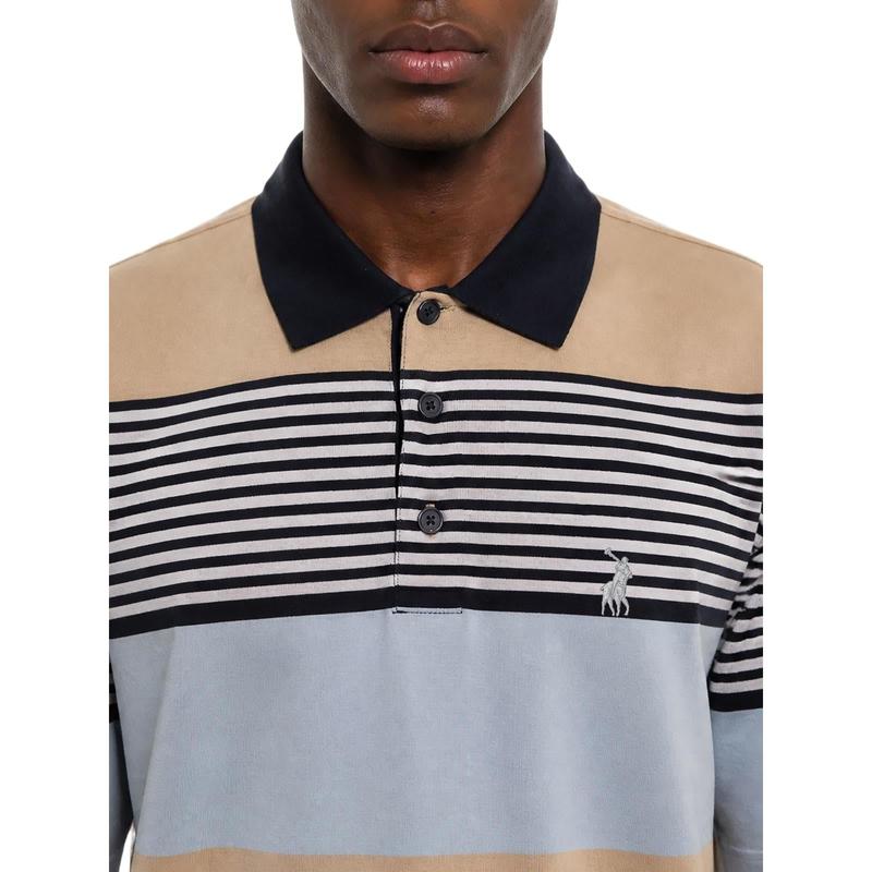 Polo Stripe Print Short Sleeve Mercerised Golfer - Blue - View 3