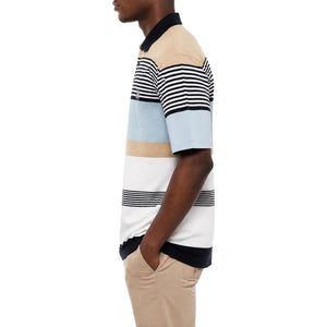 Polo Stripe Print Short Sleeve Mercerised Golfer - Blue - View 4