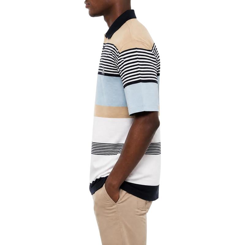 Polo Stripe Print Short Sleeve Mercerised Golfer - Blue - View 4