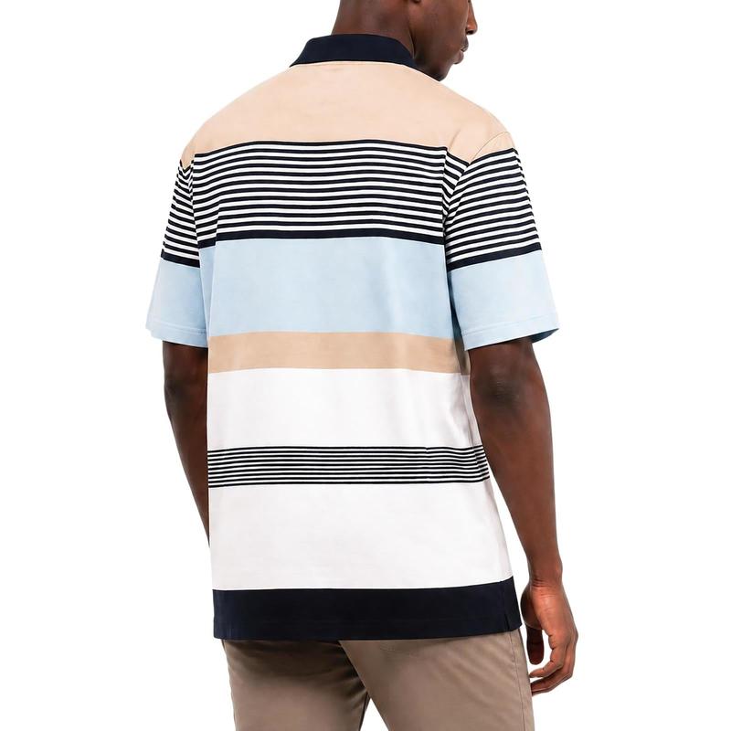 Polo Stripe Print Short Sleeve Mercerised Golfer - Blue - View 5