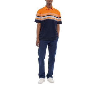 Polo Stripe Print Short Sleeve Mercerised Golfer - Navy - View 2