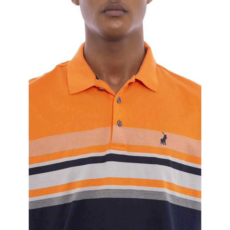 Polo Stripe Print Short Sleeve Mercerised Golfer - Navy - View 3