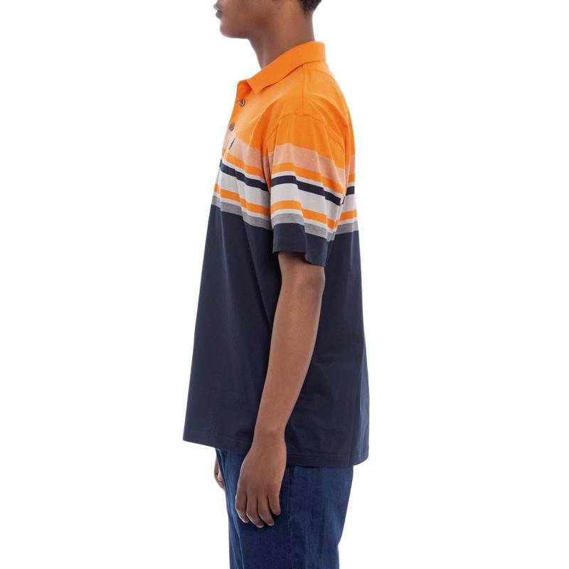 Polo Stripe Print Short Sleeve Mercerised Golfer - Navy - View 4