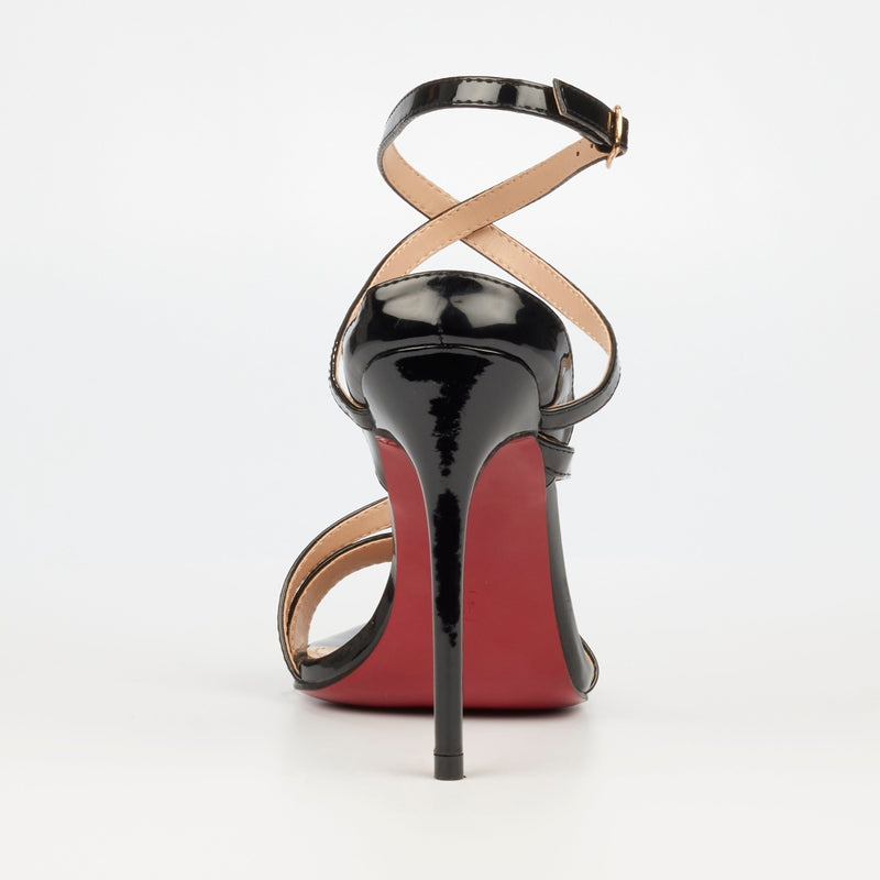 Miss Black  Patent Ankle Straps Stiletto-Black