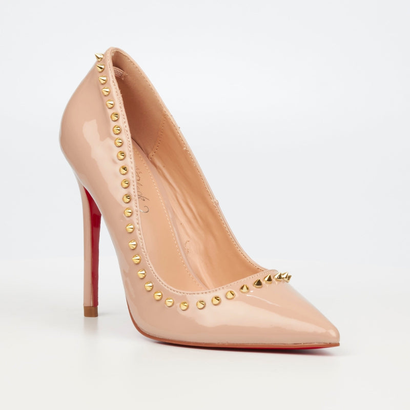 Miss Black  Patent Diamand studs Stiletto-Nude
