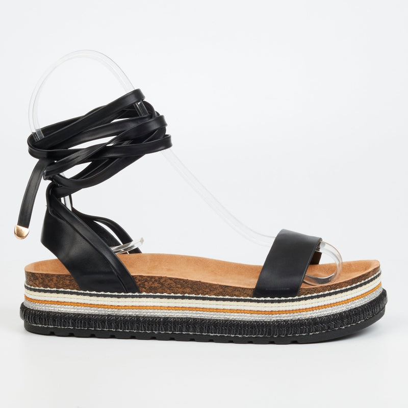 Miss Black Thick sole With ankle strap -Black