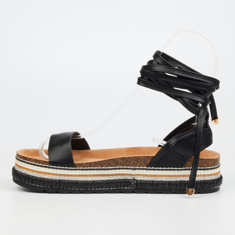 Miss Black Thick sole With ankle strap -Black